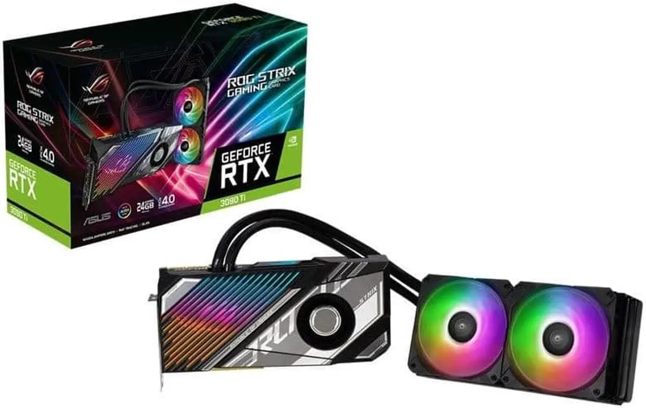 ASUS ROG Strix LC NVIDIA GeForce RTX 3090 Ti Edition Gaming Graphics Card (PCIe 4.0, 24GB GDDR6X, HDMI 2.1, 240mm Radiator,560mm tubing, GPU TWEAK II), ROG-STRIX-LC-RTX3090TI-24G-GAMING